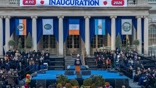 Sen. Bernie Sanders (I-VT) speaks during Zohran Mamdani 's inauguration as the 112th mayor at City Hall on Thursday January 1, 2026 in New York.(Getty Images via AFP)