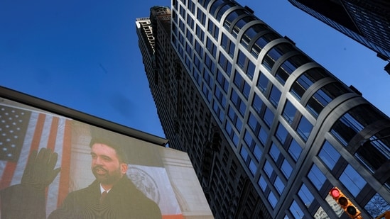 A screen shows Zohran Mamdani on the day of his inauguration as the new Mayor of New York City, in New York City.(REUTERS)