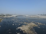  Similar floating structures have previously been installed on larger drains in Delhi. (Arvind YadavHindustan Times)