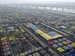 An aerial view of the Magh Mela venue in Prayagraj (Anil Kumar Maurya/HT) An aerial view of the Magh Mela venue in Prayagraj (Anil Kumar Maurya/HT)
