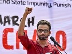 In March 3, 2020 file photo, activist Umar Khalid speaking against Citizenship (Amendment) Act (CAA), National Register of Citizens (NRC) and National Population Register (NPR) at Jantar Mantar, in New Delhi. (PTI FILE)