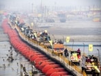 Devotees arrive at Sangam to attend Magh Mela 2026 ahead of Paush Purnima on the eve of Paush Purnima 'Magh Mela 2026', in Prayagraj