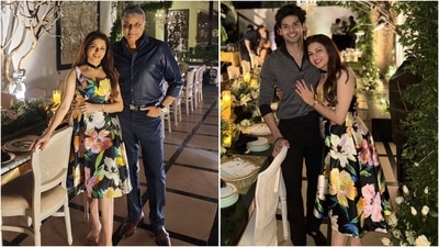 Bhagyashree stuns in floral mini dress for New Year celebration with family. (Instagram/@bhagyashree.online) Bhagyashree stuns in floral mini dress for New Year celebration with family. (Instagram/@bhagyashree.online)
