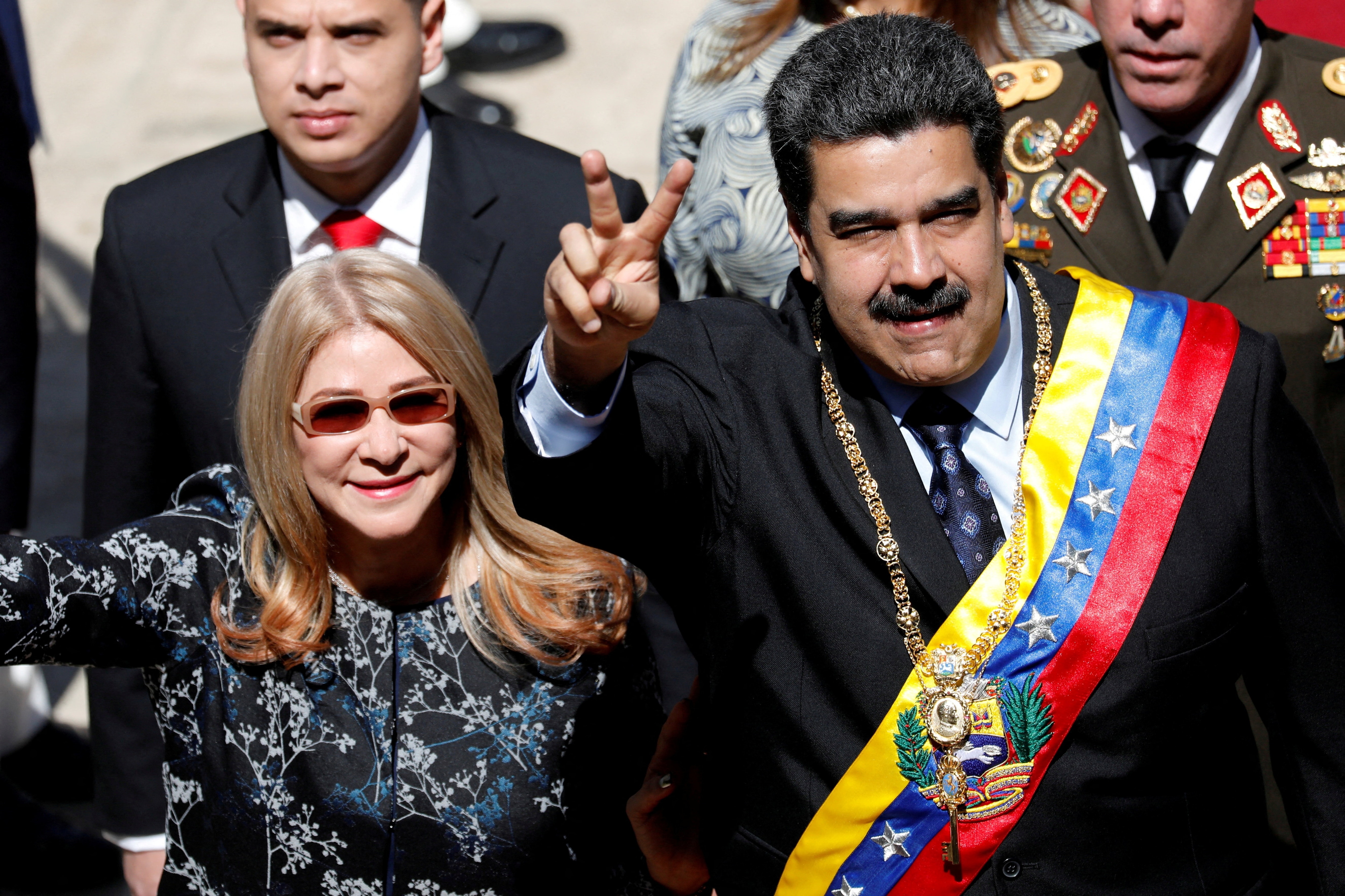 FILE PHOTO: Venezuela's President Nicolas Maduro gestures next to his wife Cilia Flores during his arrival for a special session of the National Constituent Assembly to present his annual state of the nation in Caracas, Venezuela January 14, 2019. REUTERS/Manaure Quintero/File Photo (REUTERS)