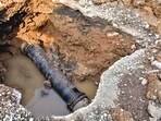 An exposed water pipeline in Indore’s Bhagirathpura where 10 people died after drinking contaminated water. (ANI)