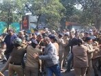 Barricades were erected at Hathibarkala on Sunday, escalating the situation into a confrontation between the protesters and police personnel