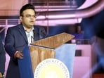 Jay Shah speaks during a ceremony organised to rename Saurashtra Cricket Association Stadium.