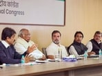 Congress President Mallikarjun Kharge and Leader of Opposition in the Lok Sabha Rahul Gandhi during a meeting with senior Congress leaders in New Delhi. Congress President Mallikarjun Kharge and Leader of Opposition in the Lok Sabha Rahul Gandhi during a meeting with senior Congress leaders in New Delhi.