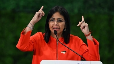 Venezuela's Vice President Delcy Rodriguez speaks during the Antifascist Global Parliamentary Forum in Caracas on November 5, 2024. (AFP) Venezuela's Vice President Delcy Rodriguez speaks during the Antifascist Global Parliamentary Forum in Caracas on November 5, 2024. (AFP)