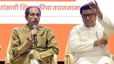 Mumbai, India - Jan. 4, 2026: MNS Leader Raj Thackeray along with Shiv Sena (UBT) Uddhav Thackeray and Sanjay Raut addressing the media during press conference after releasing the joint manifesto at Sena Bhavan in Mumbai, India, on Sunday, January 4, 2026. (Photo by Anshuman Poyrekar/Hindustan Times) (Anshuman Poyrekar/HT Photo) Mumbai, India - Jan. 4, 2026: MNS Leader Raj Thackeray along with Shiv Sena (UBT) Uddhav Thackeray and Sanjay Raut addressing the media during press conference after releasing the joint manifesto at Sena Bhavan in Mumbai, India, on Sunday, January 4, 2026. (Photo by Anshuman Poyrekar/Hindustan Times) (Anshuman Poyrekar/HT Photo)