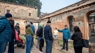 Eshan Sharma during Shatranj Ke Khiladi walk at Lucknow Residency on Sunday morning (HT Photo) Eshan Sharma during Shatranj Ke Khiladi walk at Lucknow Residency on Sunday morning (HT Photo)