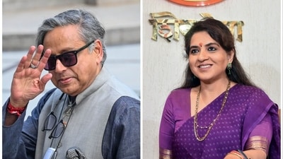 L: Congress leader Shashi Tharoor | R: Shiv Sena's Shaina NC (Sanchit Khanna/HT and ANI ) L: Congress leader Shashi Tharoor | R: Shiv Sena's Shaina NC (Sanchit Khanna/HT and ANI )