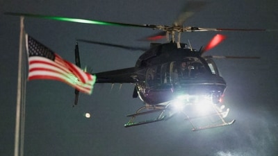 One of the helicopters carrying Venezuela's President Nicolas Maduro and his wife Cilia Flores arrives after they were captured overnight in Venezuela by US forces on Saturday (REUTERS)