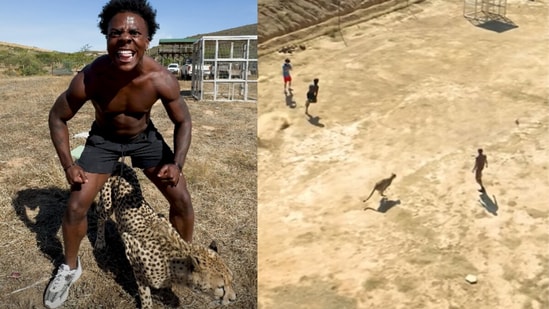 The American content creator was spotted taking part in a race against a wild cheetah in Africa. (@ishowspeed/Instagram)