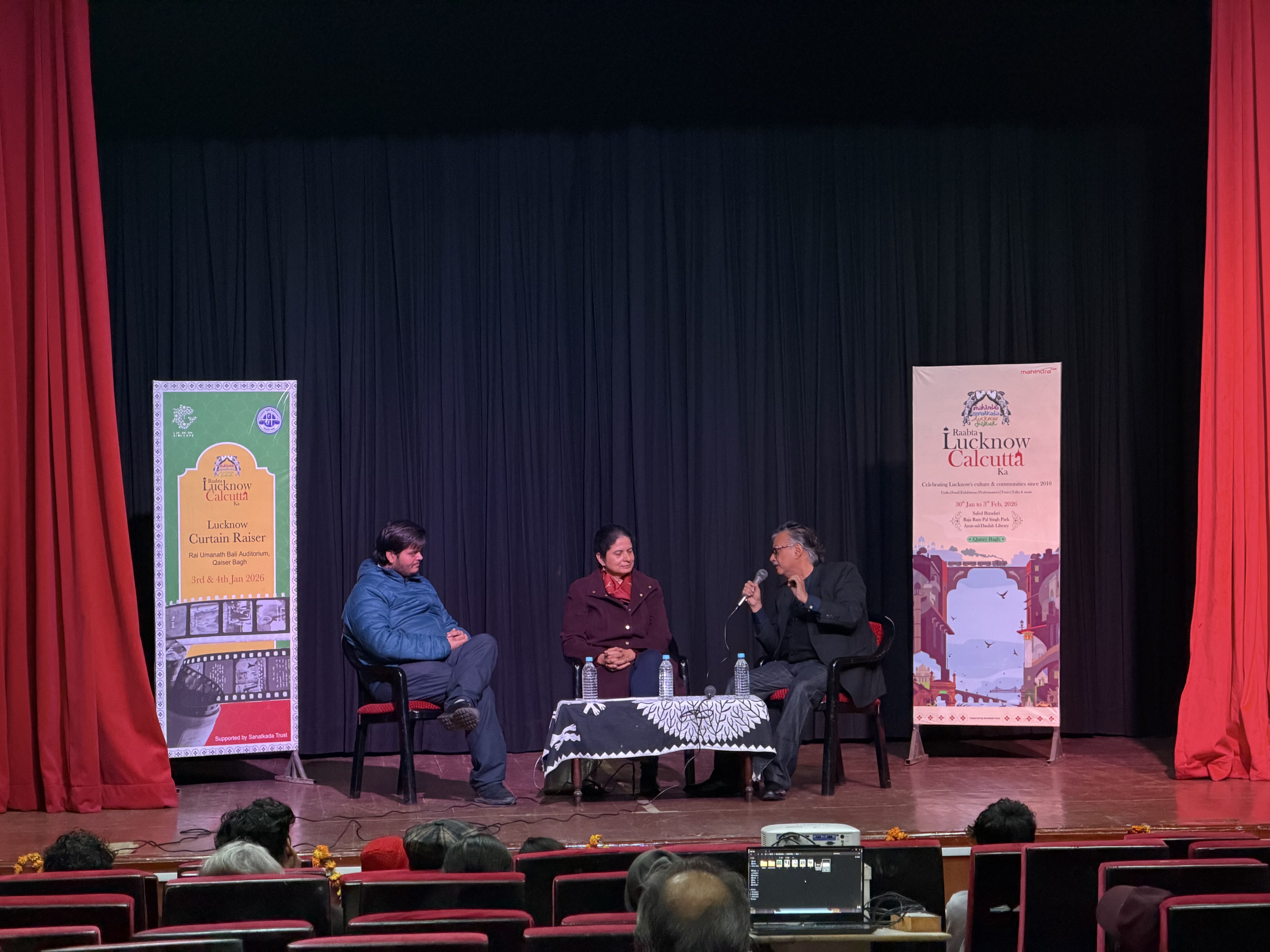 Eshan Sharma, Saman Habib and Rishad Rizvi during the panel discussion on Filmi Parde Par Lucknow aur Calcutta Eshan Sharma, Saman Habib and Rishad Rizvi during the panel discussion on Filmi Parde Par Lucknow aur Calcutta