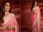 Nita Ambani stuns in pink saree with opulent jewellery at Indian World Cup Ceremony. Nita Ambani stuns in pink saree with opulent jewellery at Indian World Cup Ceremony.