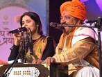 Artists performing on inaugural day of Kala Sangam cultural programme on Sunday in the Magh Mela-2026 area in Prayagraj (HT PHOTO)