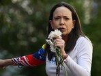 Venezuelan opposition leader Maria Corina Machado addresses supporters. Venezuelan opposition leader Maria Corina Machado addresses supporters.