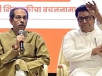 Mumbai, India - Jan. 4, 2026: MNS Leader Raj Thackeray along with Shiv Sena (UBT) Uddhav Thackeray and Sanjay Raut addressing the media during press conference after releasing the joint manifesto at Sena Bhavan in Mumbai, India, on Sunday, January 4, 2026. (Photo by Anshuman Poyrekar/Hindustan Times) (Anshuman Poyrekar/HT Photo)