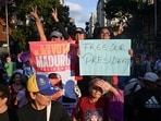 Members of the militia group known as "Colectivos" take part in a march calling for the release of Venezuela's President Nicolas Maduro in Caracas, Venezuela.