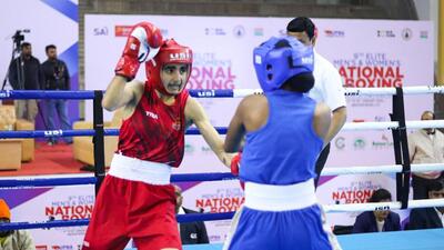 Minakshi (45-48kg) defeated Tamil Nadu’s V Lakshaya S Vijayan 5-0 at the ongoing National Championships at the Gautam Buddha University. (BFI)