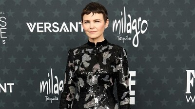 Ginnifer Goodwin looked sleek in a long-sleeve black and silver gown by Giorgio Armani. The dress came fully decked with sequins and crystals.&nbsp; (Getty Images via AFP)