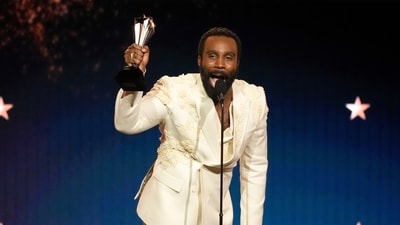 Tramell Tillman accepts the award for best supporting actor in a drama series for "Severance" during the 31st Annual Critics Choice Awards on Sunday, Jan. 4, 2026, at The Barker Hanger in Santa Monica, Calif. (AP Photo/Chris Pizzello) (Chris Pizzello/Invision/AP)