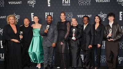 Hannah Walters, from left, Stephen Graham, winner of the award for best actor in a limited series or movie made for television for "Adolescence," Erin Doherty, winner of the award for best supporting actress in a limited series or movie made for television for "Adolescence," Ashley Walters, Emily Feller, Christine Tremarco, Nina Wolarsky, Owen Cooper, winner of the award for best supporting actor in a limited series or movie made for television for "Adolescence," pose with the award for best limited series or movie made for television for "Adolescence" in the press room during the 31st Annual Critics Choice Awards on Sunday, Jan. 4, 2026, at The Barker Hanger in Santa Monica, Calif. (Photo by Jordan Strauss/Invision/AP) (Jordan Strauss/Invision/AP)