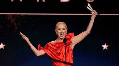 Katherine LaNasa accepts the award for best supporting actress in a drama series for "The Pitt" during the 31st Annual Critics Choice Awards on Sunday, Jan. 4, 2026, at The Barker Hanger in Santa Monica, Calif. (AP Photo/Chris Pizzello) (Chris Pizzello/Invision/AP)