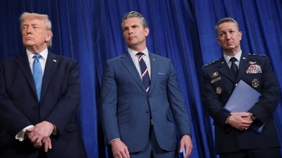 President Trump, Defense Secretary Pete Hegseth and Gen. Dan Caine, chairman of the Joint Chiefs of Staff, at a press conference Saturday following a U.S. strike on Venezuela. President Trump, Defense Secretary Pete Hegseth and Gen. Dan Caine, chairman of the Joint Chiefs of Staff, at a press conference Saturday following a U.S. strike on Venezuela.