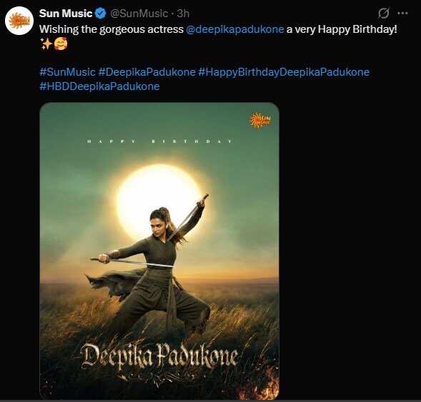 Sun Music's birthday wish for Deepika Padukone. Sun Music's birthday wish for Deepika Padukone.