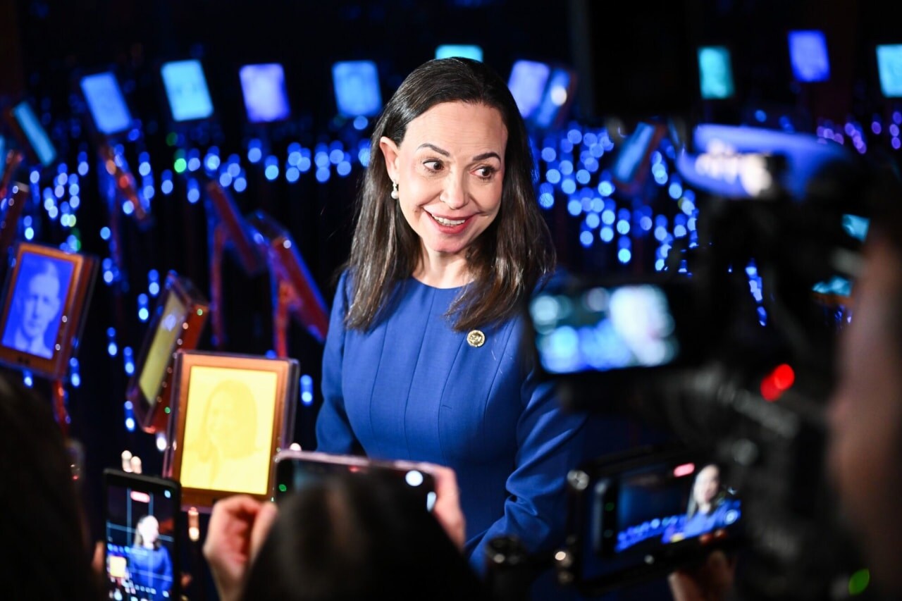 María Corina Machado at the opening of the Nobel Peace Prize Exhibition 2025 in Oslo. María Corina Machado at the opening of the Nobel Peace Prize Exhibition 2025 in Oslo.