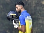 Devdutt Padikkal celebrates a century during the Vijay Hazare Trophy.
