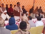 On Sunday, Jewar MLA Dhirendra Singh laid the foundation stone for the e-library project in the presence of local villagers. (HT Photo)