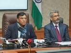 Sports minister Mansukh Mandaviya with AIFF president Kalyan Chaubey on Tuesday. (SAI) Sports minister Mansukh Mandaviya with AIFF president Kalyan Chaubey on Tuesday. (SAI)