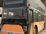 The first double-decker bus was parked at the Noida UPSRTC bus depot, and officials said, earlier it was in service during the Kumbh mela that took place in Prayagraj last year. (HT Photo) The first double-decker bus was parked at the Noida UPSRTC bus depot, and officials said, earlier it was in service during the Kumbh mela that took place in Prayagraj last year. (HT Photo)