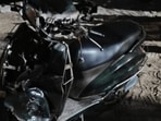 The mangled remains of the scooter on which the deceased were travelling to Murthal o n Monday evening. (HT Photo) The mangled remains of the scooter on which the deceased were travelling to Murthal o n Monday evening. (HT Photo)