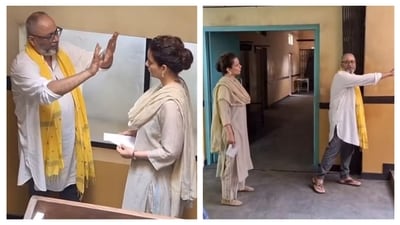 In the video, Kangana is seen dressed in a light-coloured suit. In the video, Kangana is seen dressed in a light-coloured suit.