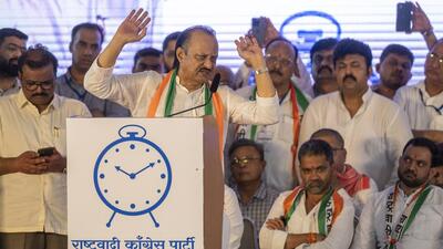 Mumbai, India - July 5, 2023: Maharashtra Deputy Chief Minister and NCP leader Ajit Pawar during the party meeting at MET Bandra, in Mumbai, India, on Wednesday, July 5, 2023. (Photo by Satish Bate/ Hindustan Times) (Hindustan Times)