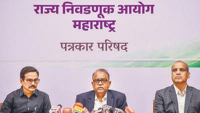 Mumbai: State Election Commissioner, Maharashtra, Dinesh Waghmare, centre, addresses a press conference regarding the schedule of the state municipal corporation polls, in Mumbai. (PTI) Mumbai: State Election Commissioner, Maharashtra, Dinesh Waghmare, centre, addresses a press conference regarding the schedule of the state municipal corporation polls, in Mumbai. (PTI)