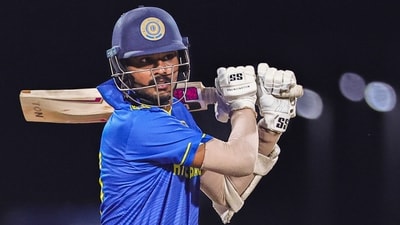Aman Rao smashes 200 in Vijay Hazare Trophy match against Bengal. (PTI) Aman Rao smashes 200 in Vijay Hazare Trophy match against Bengal. (PTI)