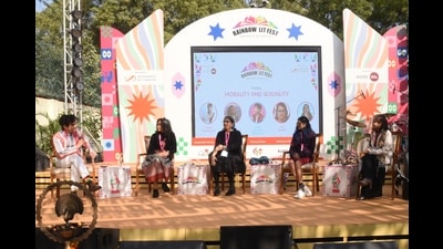 The “Morality and Sexuality” panel set the tone for the festival. (L–R) Anish Gawande, Vani Vishwanathan, Jaya Sharma, Sindhu Rajasekaran, Prachi Gangwani. (Rainbow Literature Festival) The “Morality and Sexuality” panel set the tone for the festival. (L–R) Anish Gawande, Vani Vishwanathan, Jaya Sharma, Sindhu Rajasekaran, Prachi Gangwani. (Rainbow Literature Festival)