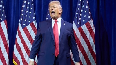 President Donald Trump walks off stage after speaking to House Republican lawmakers during their annual policy retreat. (AP) President Donald Trump walks off stage after speaking to House Republican lawmakers during their annual policy retreat. (AP)