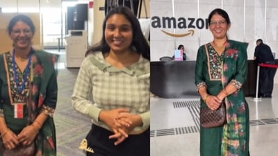 A Bengaluru woman shared a video of taking her mother to her Amazon workplace. (Instagram/geetaaa_rautela) A Bengaluru woman shared a video of taking her mother to her Amazon workplace. (Instagram/geetaaa_rautela)