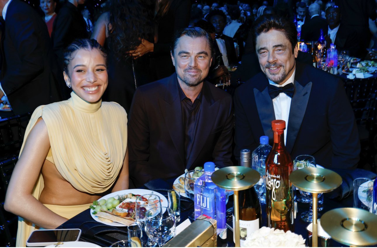 Actors Chase Infiniti, Leonardo DiCaprio and Benicio del Toro at the award show.