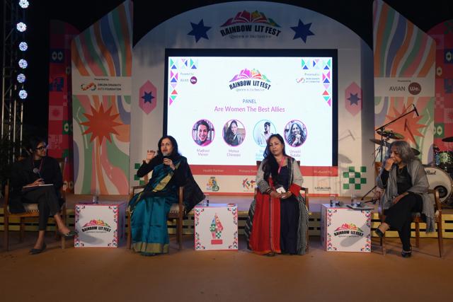 The “Are Women the Best Allies” panel in the evening on the first day was marked by a heated exchange between a panellist and an audience member. (L–R) Sindhu Rajasekaran, Madhavi Menon, Mohua Chinappa, Urvashi Butalia. (Courtesy Rainbow Literature Festival) The “Are Women the Best Allies” panel in the evening on the first day was marked by a heated exchange between a panellist and an audience member. (L–R) Sindhu Rajasekaran, Madhavi Menon, Mohua Chinappa, Urvashi Butalia. (Courtesy Rainbow Literature Festival)
