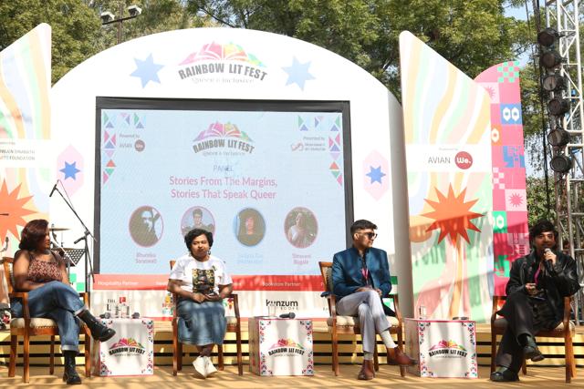 “Stories from the Margins, Stories that Speak Queer” brought up intersectionality. (L–R) Shreya, Shravani Bogale, Khushwant Karkan, Sudipta Das. (Rainbow Literature Festival) “Stories from the Margins, Stories that Speak Queer” brought up intersectionality. (L–R) Shreya, Shravani Bogale, Khushwant Karkan, Sudipta Das. (Rainbow Literature Festival)