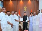 Edappadi Palaniswami (EPS) and other DMK leaders submitting the memorandum to governor RN Ravi on Tuesday. (X/AIADMKOFFICIAL) Edappadi Palaniswami (EPS) and other DMK leaders submitting the memorandum to governor RN Ravi on Tuesday. (X/AIADMKOFFICIAL)