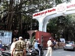Pune, India - Nov. 8, 2023: Police bandobast at Pune University in Pune, India, on Wednesday, November 8, 2023. (Photo by Rahul Raut/HT PHOTO)