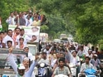 Pune, India -Saturday,October,19,2019 As campaigning for Maharashtra election comes to an end , all candidates from Pimpri, Chinchwad and Bhosari made one last effort to reach out to voters through rallies in Pune, India, on Saturday,October,19, 2019. (HT PHOTO)